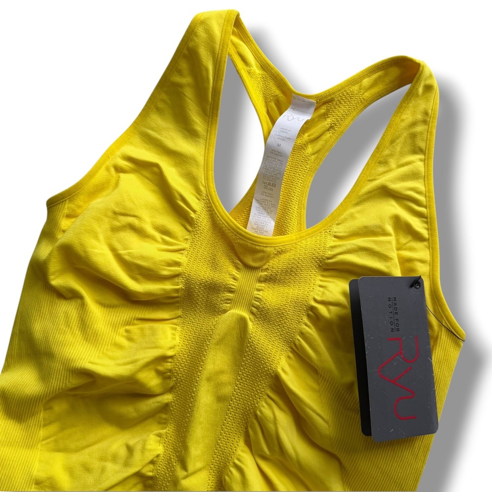 RYU Womens M Yellow Fierce Seamless Racerback Built in Shelf Bra Tank Top Sporty